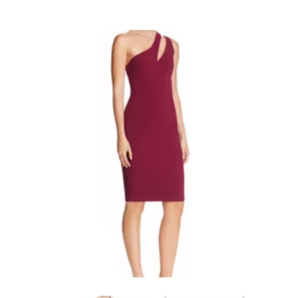 Likely Allison Crossover One-Shoulder Cutout Dress in Deep Burgundy
